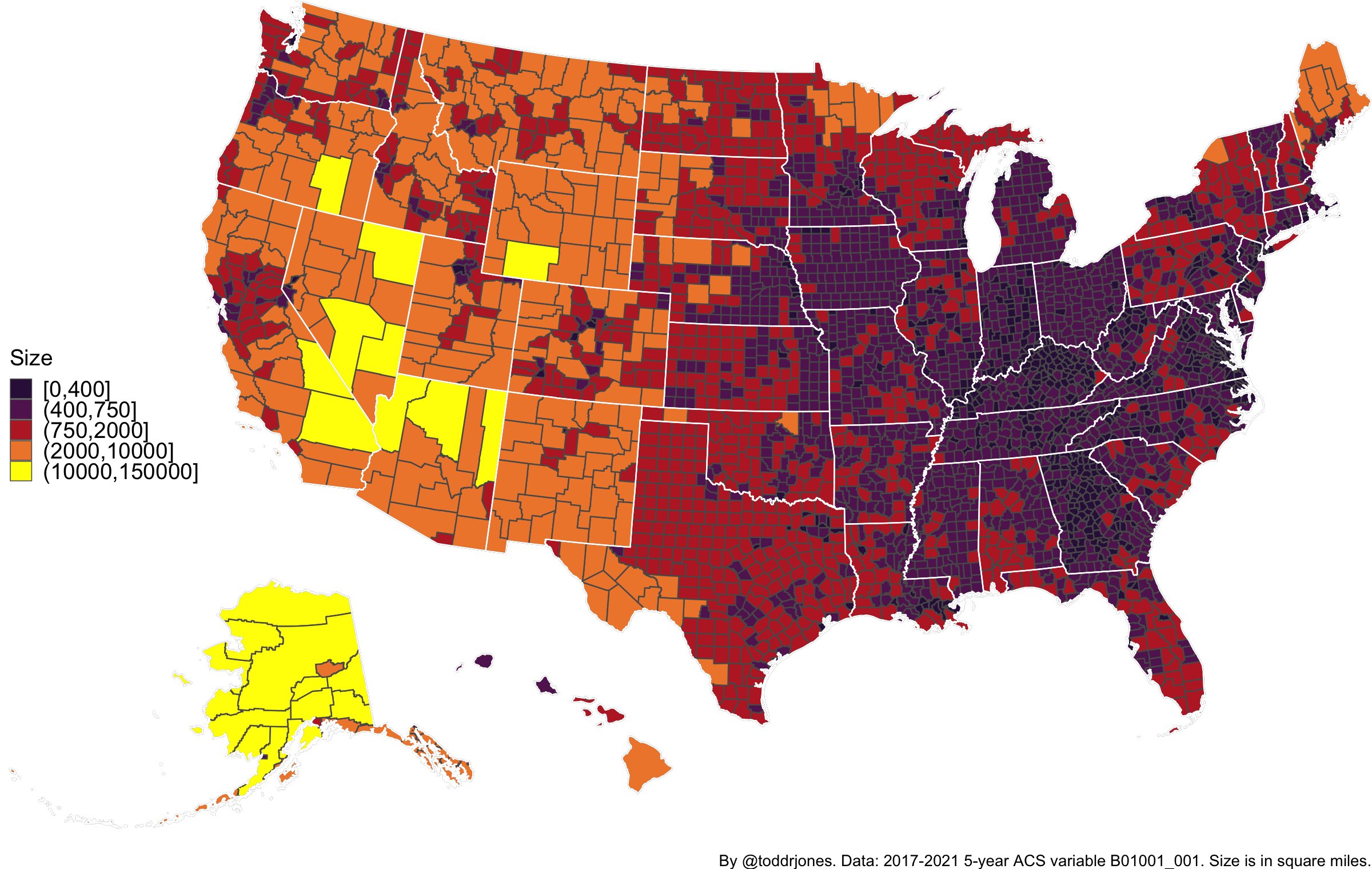 County size in square miles
