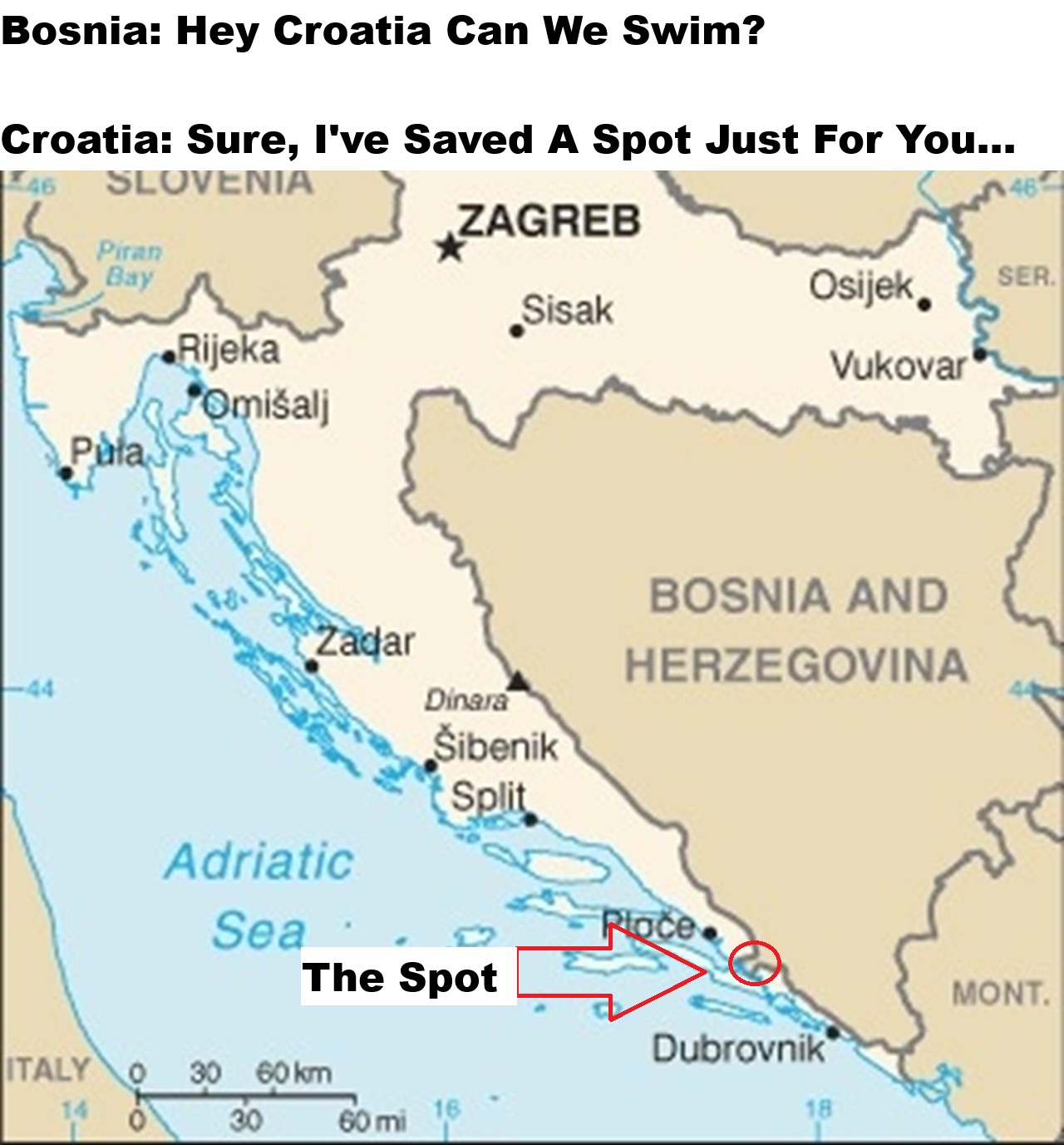Map Of The Neum Strip Which Splits Croatia In Two