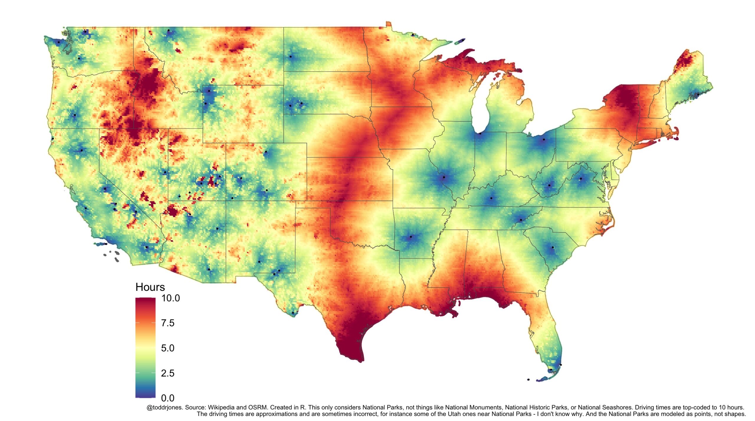 Driving time to nearest National Park