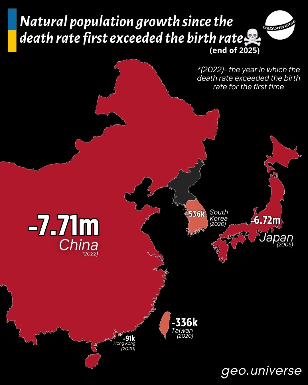 Absolute Population Decline Since Death Rate Exceeded Death Rate Per Country