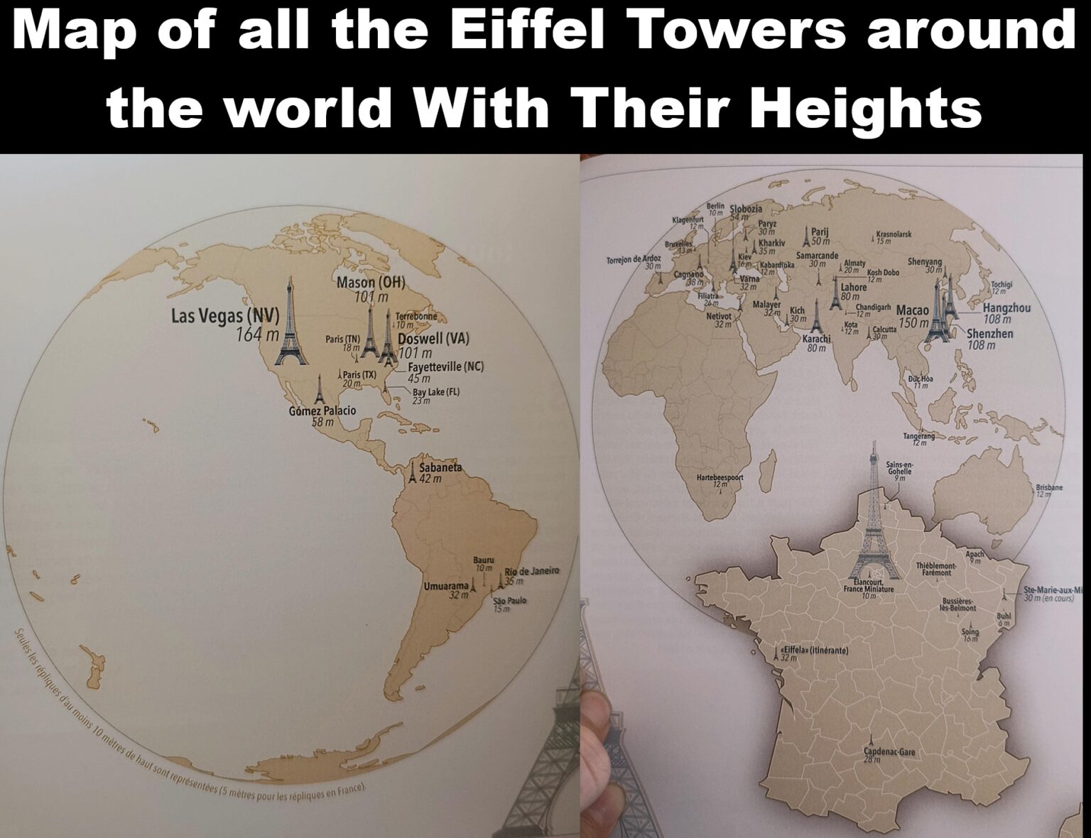 Map of all the Eiffel Towers around the world with their heights ...