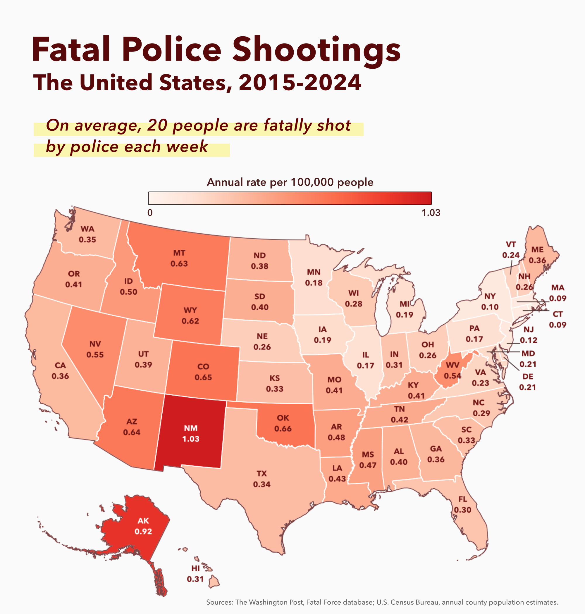 Map of The 10,429 Fatal Police Shootings Between 2015 & 2024