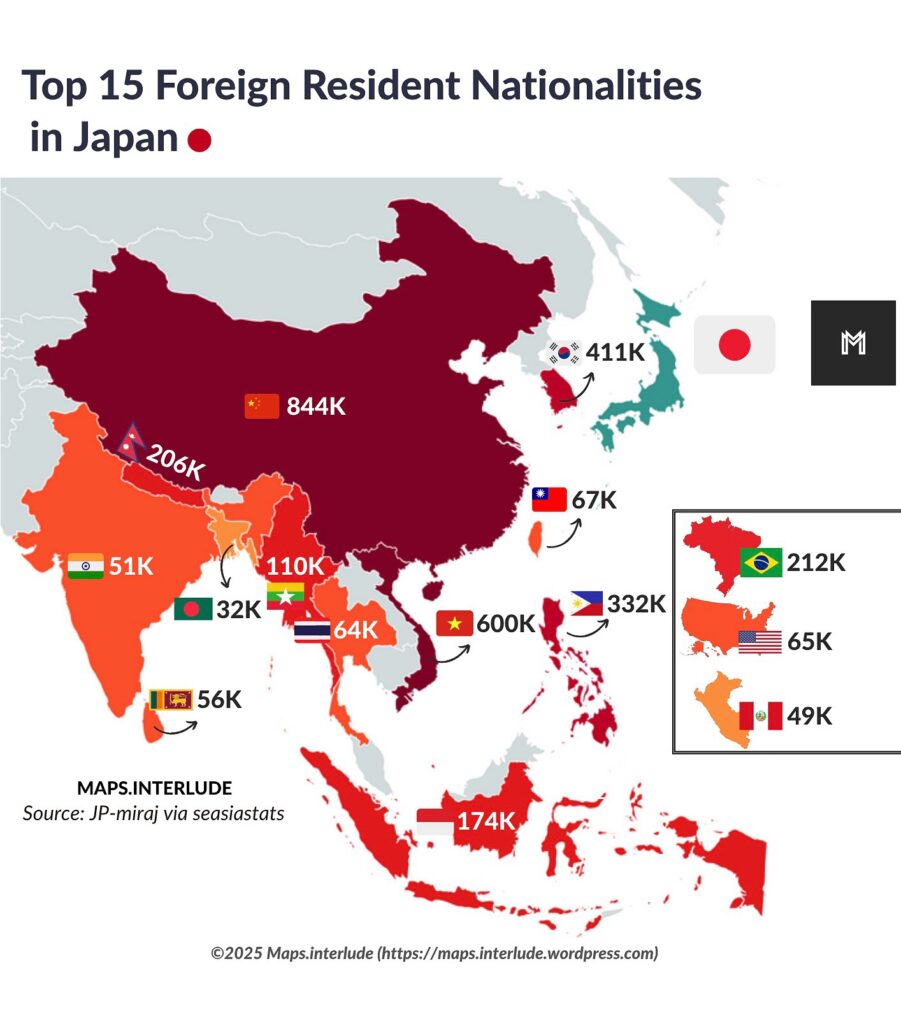 Top 24 Foreign Nationalities Living In Japan In 2025 - Brilliant Maps