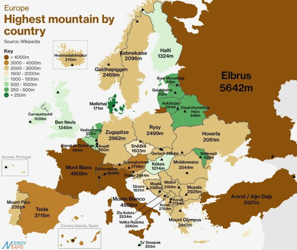 Map Of The Highest Mountain Peak In Every European Country Map Of The Highest Mountain Peak In Every European Country