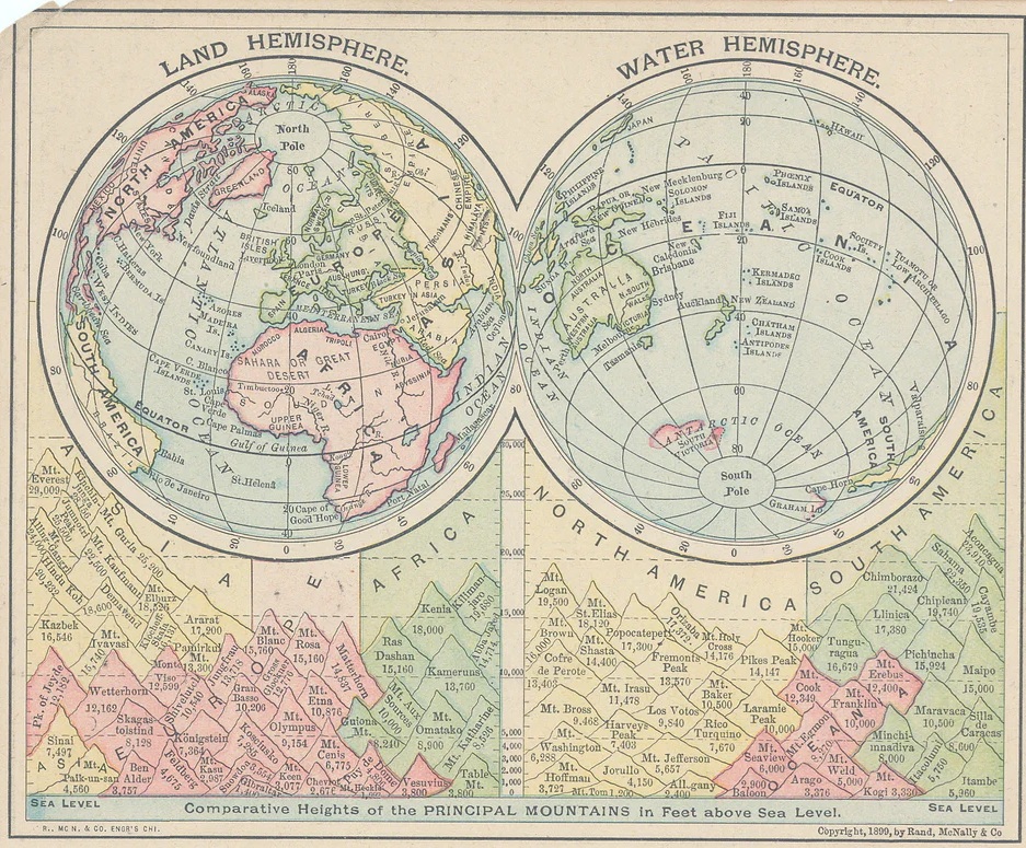 Land and Water Hemispheres by Rand McNally & Co 1899