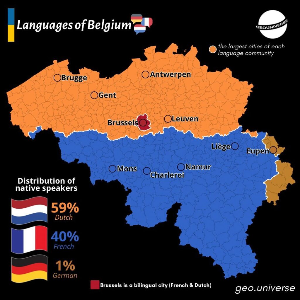 Language Map Of Belgium With Major Cities Brilliant Maps