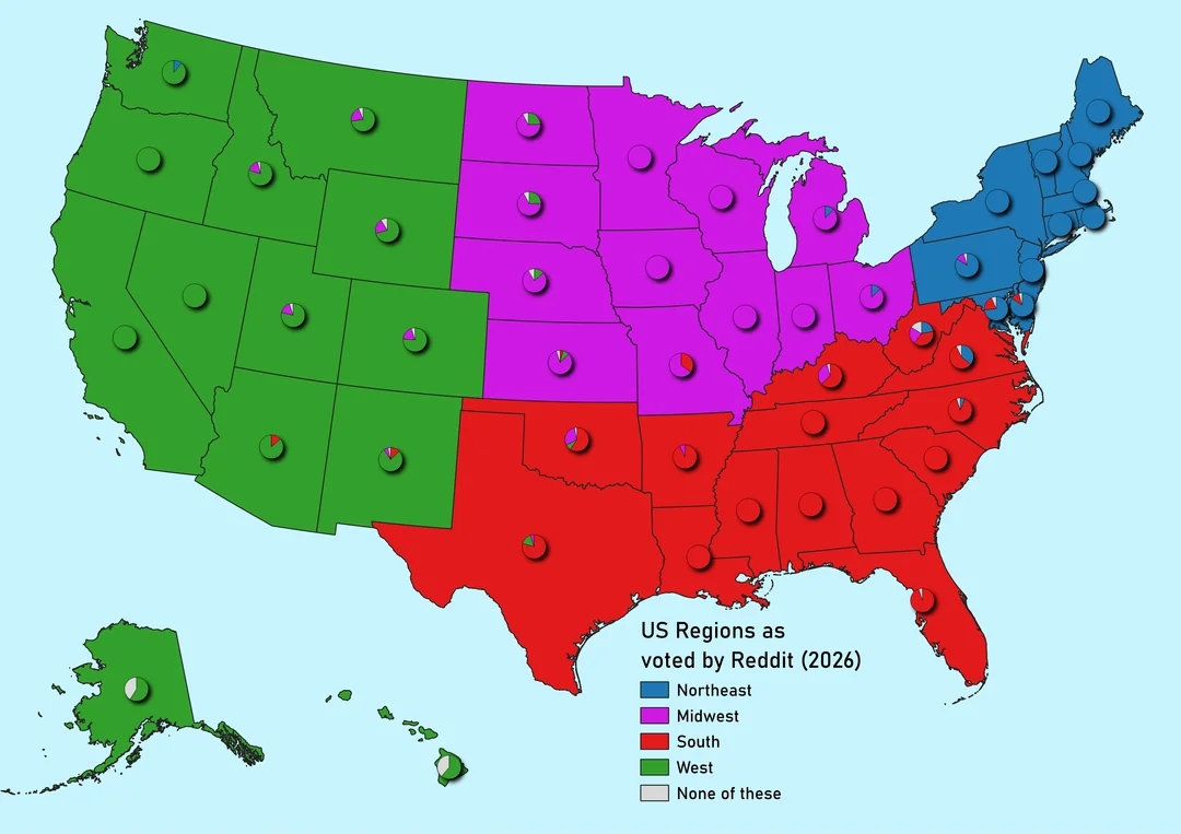 Brilliant Maps - Major US Regions As Voted by Reddit