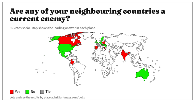 Are any of your neighbouring countries a current enemy? (map poll)