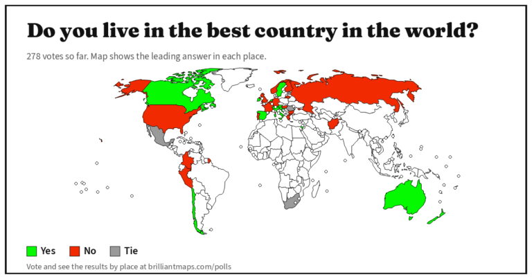 Do you live in the best country in the world? (map poll)