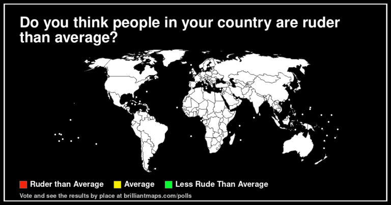 Do you think people in your country are ruder than average? (map poll)