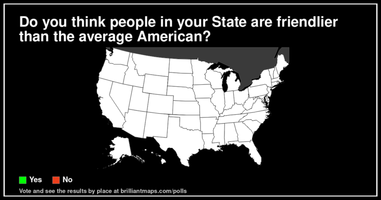 Do you think people in your State are friendlier than the average American? (map poll)