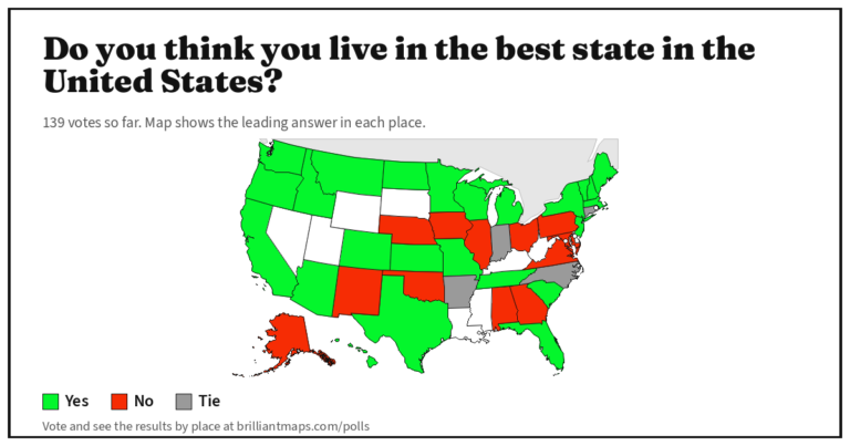 Do you think you live in the best state in the United States? (map poll)