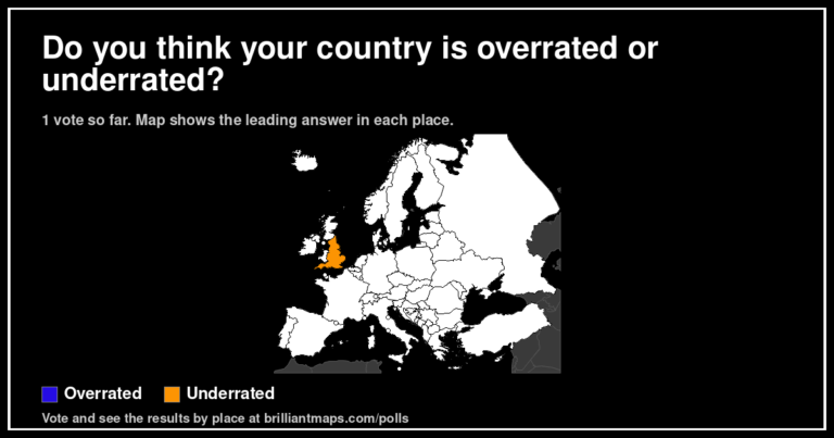 Do you think your country is overrated or underrated? (map poll)