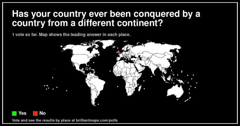 Has your country ever been conquered by a country from a different continent? (map poll)