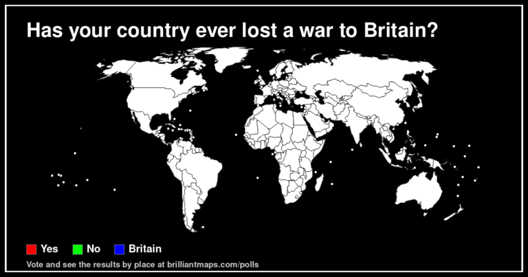 Has your country ever lost a war to Britain? (map poll)