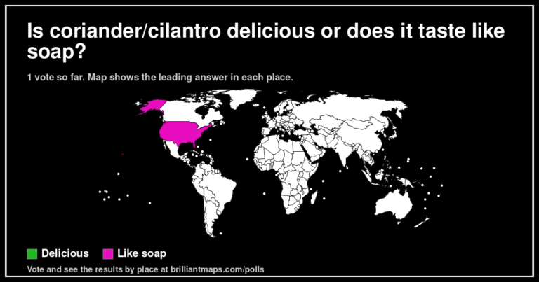 Is coriander/cilantro delicious or does it taste like soap? (map poll)