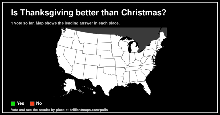 Is Thanksgiving better than Christmas? (map poll)
