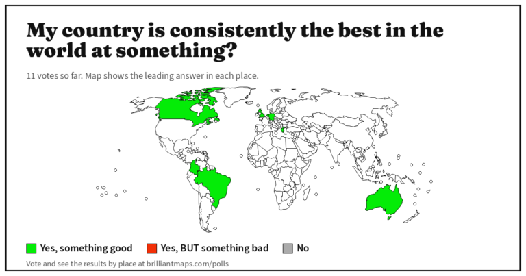 My country is consistently the best in the world at something? (map poll)