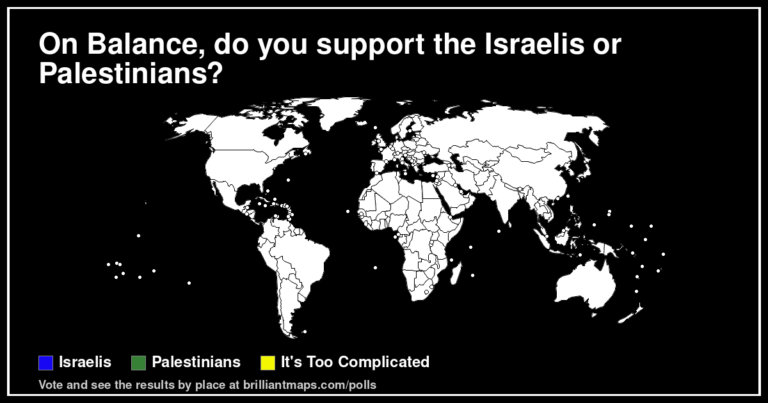 On Balance, do you support the Israelis or Palestinians? (map poll)