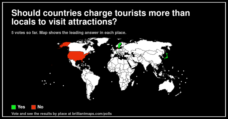 Should countries charge tourists more than locals to visit attractions? (map poll)