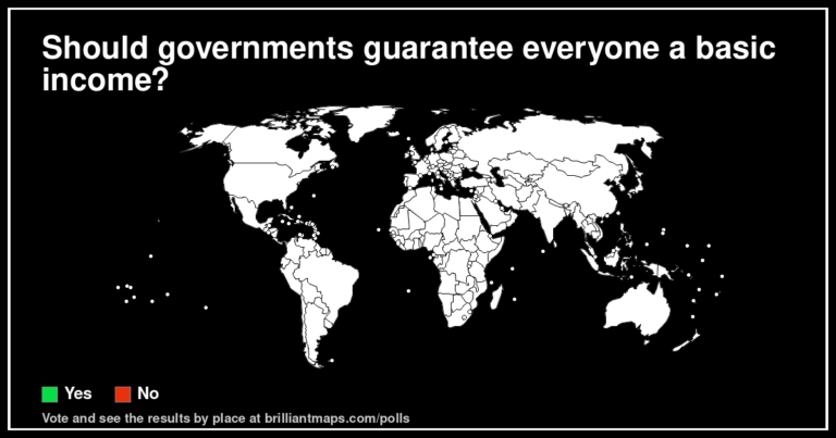 Should governments guarantee everyone a basic income? (map poll)