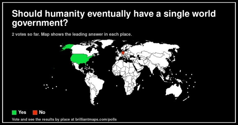 Should humanity eventually have a single world government? (map poll)