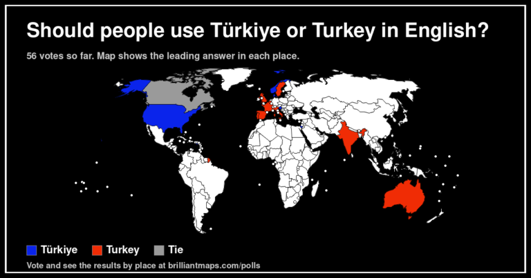Should people use Türkiye or Turkey in English? (map poll)