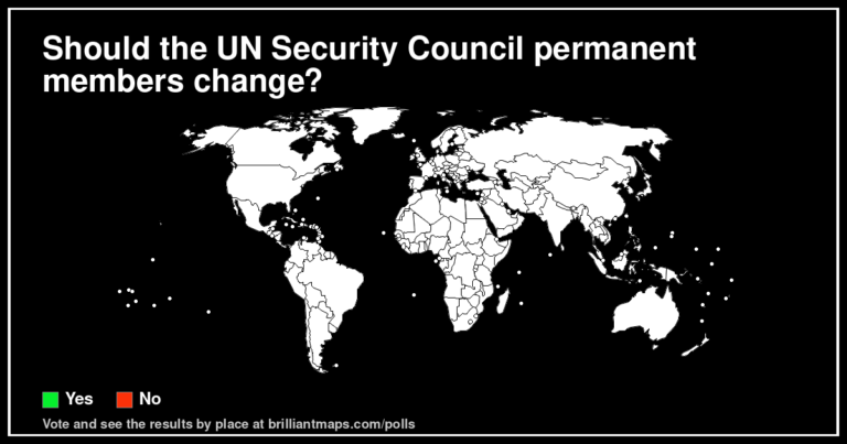Should the UN Security Council permanent members change? (map poll)