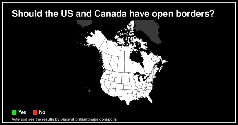 Should the US and Canada have open borders? (map poll)