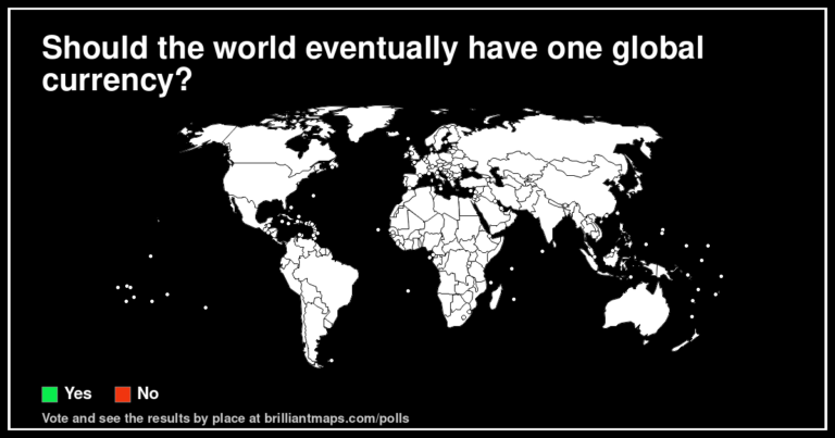 Should the world eventually have one global currency? (map poll)