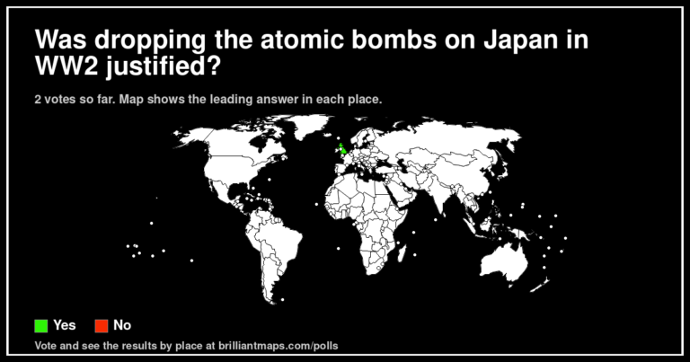 Was dropping the atomic bombs on Japan in WW2 justified? (map poll)