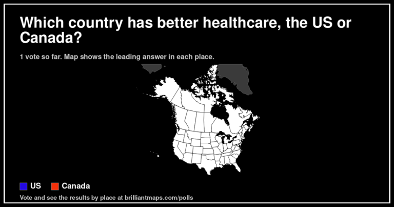 Which country has better healthcare, the US or Canada? (map poll)