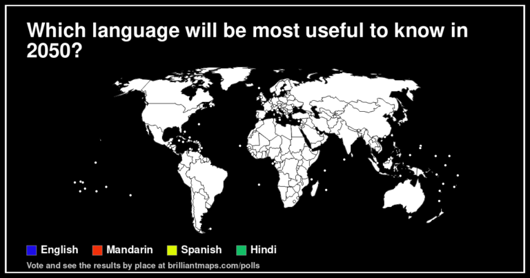 Which language will be most useful to know in 2050? (map poll)