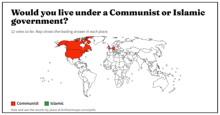 Would you live under a Communist or Islamic government? (map poll)