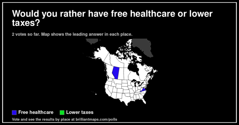 Would you rather have free healthcare or lower taxes? (map poll)