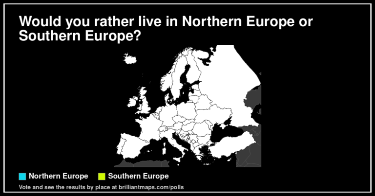 Would you rather live in Northern Europe or Southern Europe? (map poll)