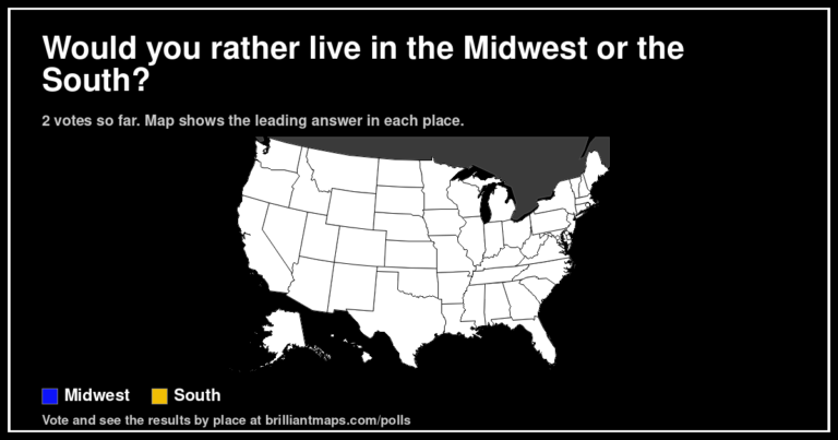 Would you rather live in the Midwest or the South? (map poll)