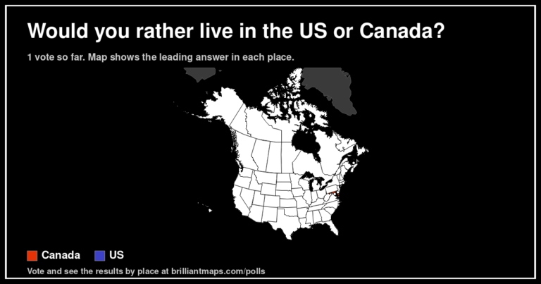 Would you rather live in the US or Canada? (map poll)