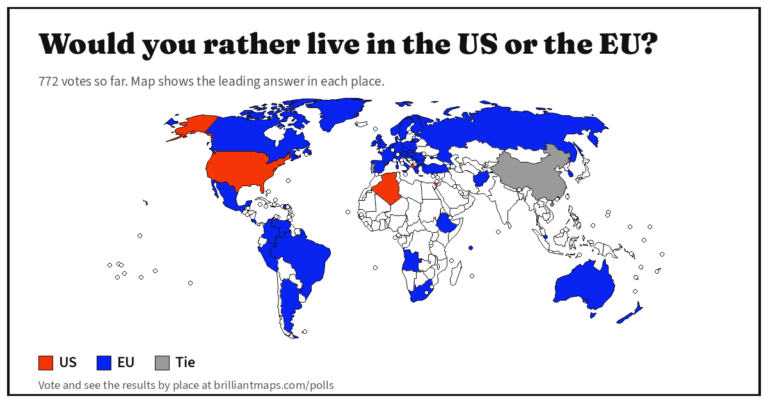 Would you rather live in the US or the EU? (map poll)
