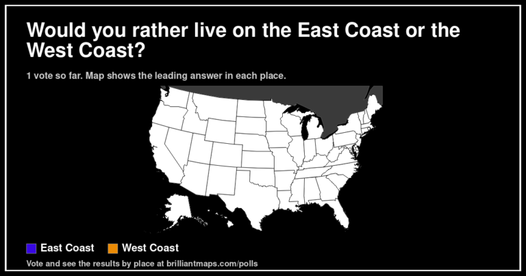 Would you rather live on the East Coast or the West Coast? (map poll)