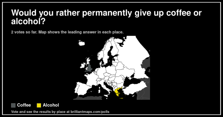 Would you rather permanently give up coffee or alcohol? (map poll)