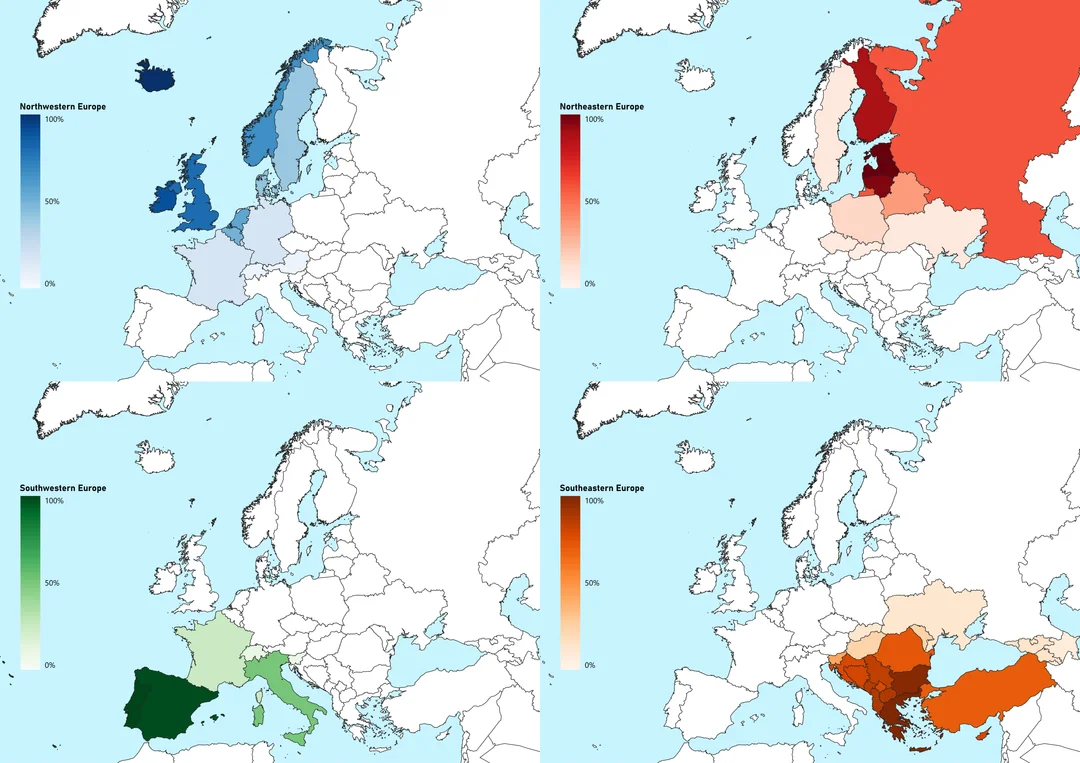 Northwestern, Northeastern, Southwestern & Southeastern Europe