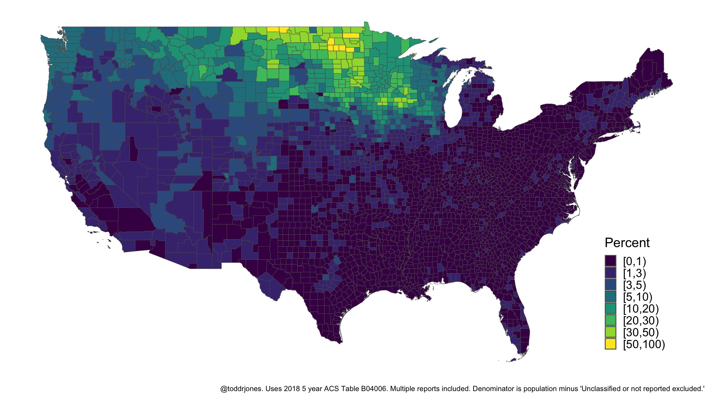 Percentage of county reporting Norwegian ancestry