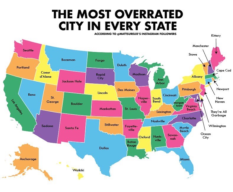 The Most Overrated City In Each US State