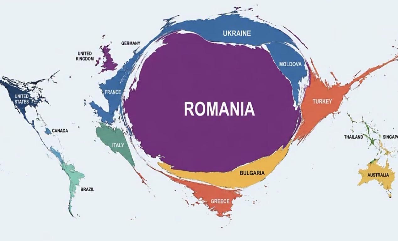 Map scaled to Romanian Speakers Worldwide