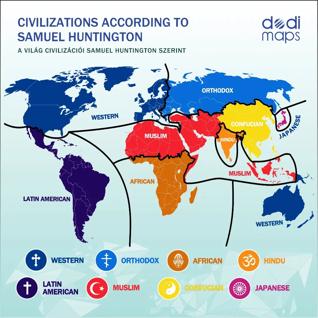 Samuel Huntington's country classifications from Clash of Civilizations