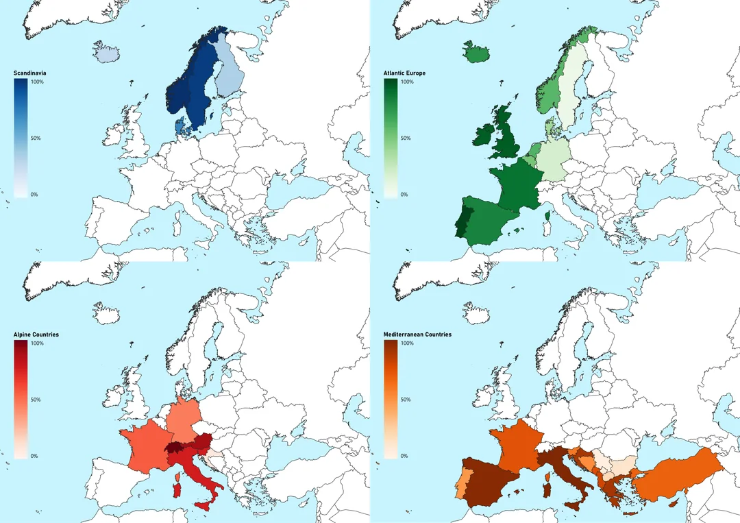 Scandinavian, Atlantic, Alpine, & Mediterranean Countries