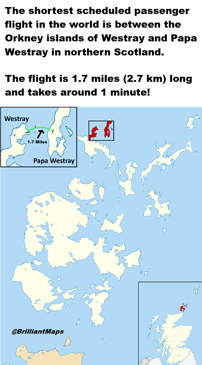 Brilliant Maps - Map of The Shortest Passenger Flight In The World