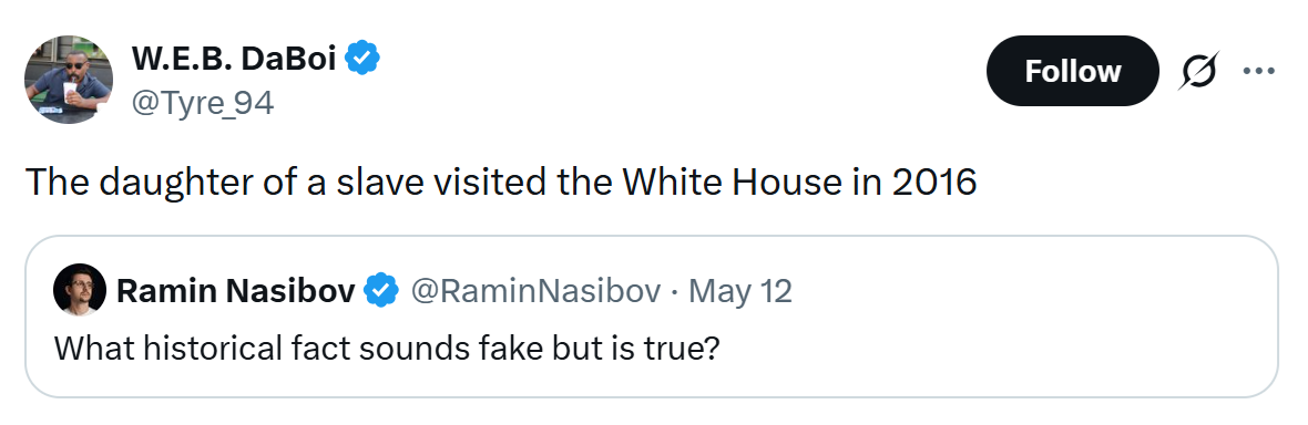 The daughter of a slave visited the White House in 2016