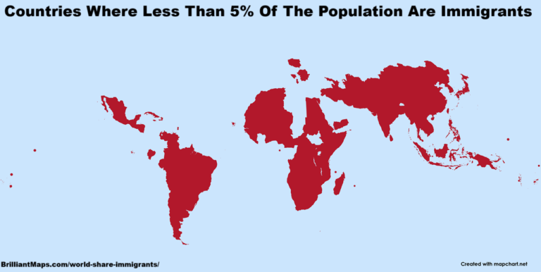 The World Only Showing Countries Based On Share of Immigrants ...